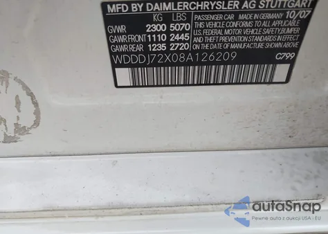 2008 Mercedes-Benz Cls 550 z USA, uszkodzony, nr VIN WDDDJ72X08A126209